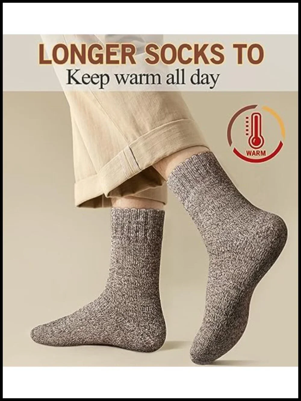 5 Pairs Men's Merino Wool Blend Crew Socks Winter Warm Hiking Socks